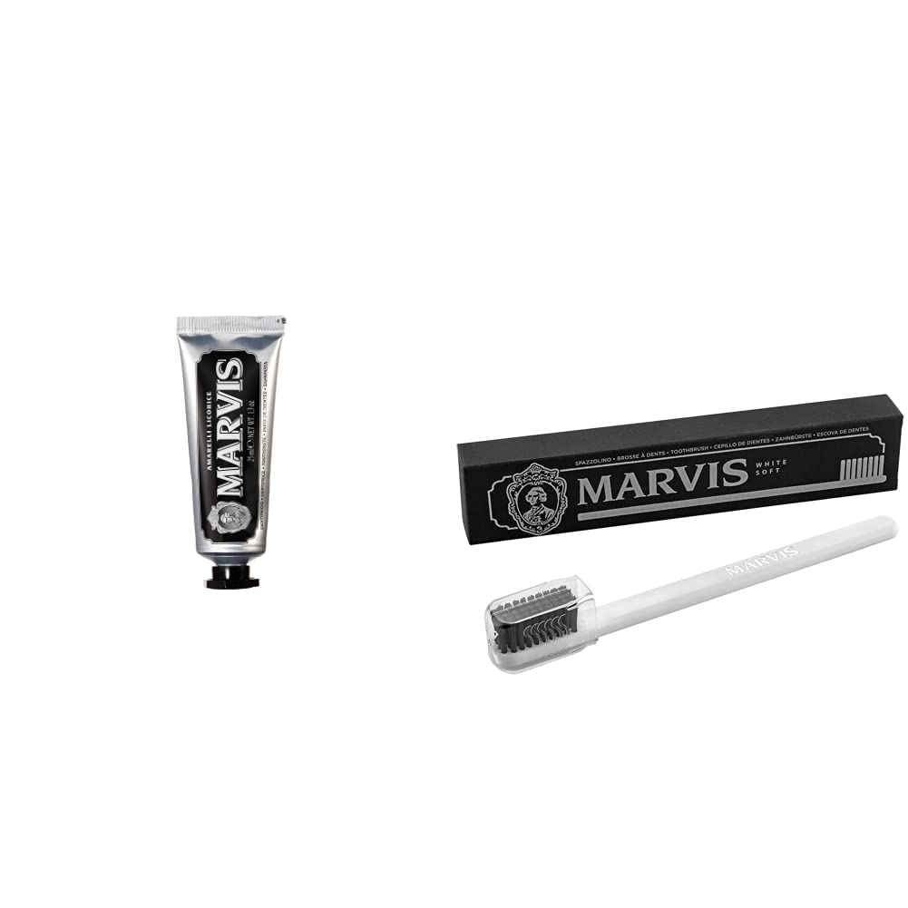 Marvis TSA Approved Amarelli Licorice Toothpaste, 1.3 oz & Soft Toothbrush