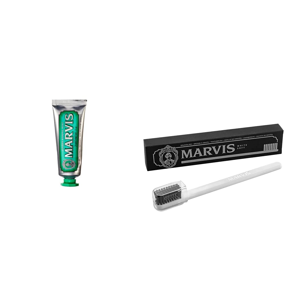 Marvis TSA Approved Classic Strong Mint Toothpaste, 1.3 oz & Soft Toothbrush