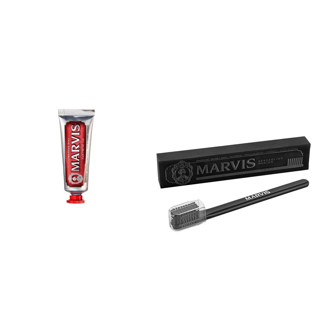 Marvis TSA Approved Cinnamon Mint Toothpaste, 1.3 oz & Medium Toothbrush