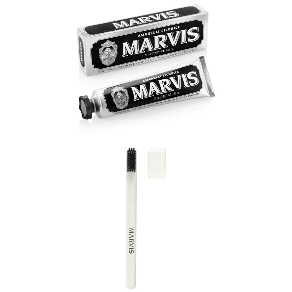 Marvis Amarelli Licorice Toothpaste, 3.86 oz and Soft Bristle Toothbrush