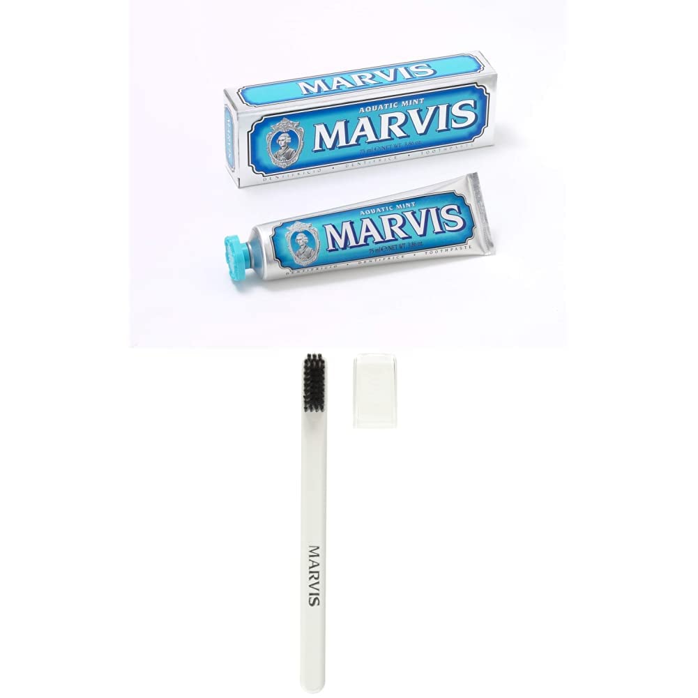 Marvis Aquatic Mint Toothpaste, 3.8 oz and Soft Bristle Toothbrush