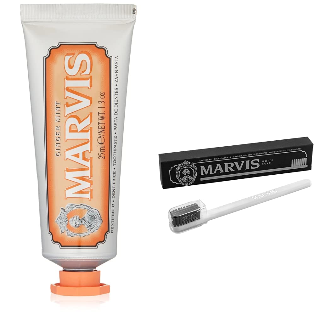 Marvis TSA Approved Ginger Mint Toothpaste, 1.3 oz & Soft Toothbrush