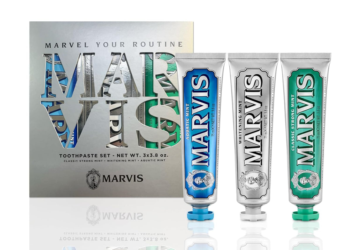 Marvis Best Sellers Trio, Classic Strong Mint, Whitening Mint, Aquatic Mint, 3 Tubes 75ml/3.8oz Each
